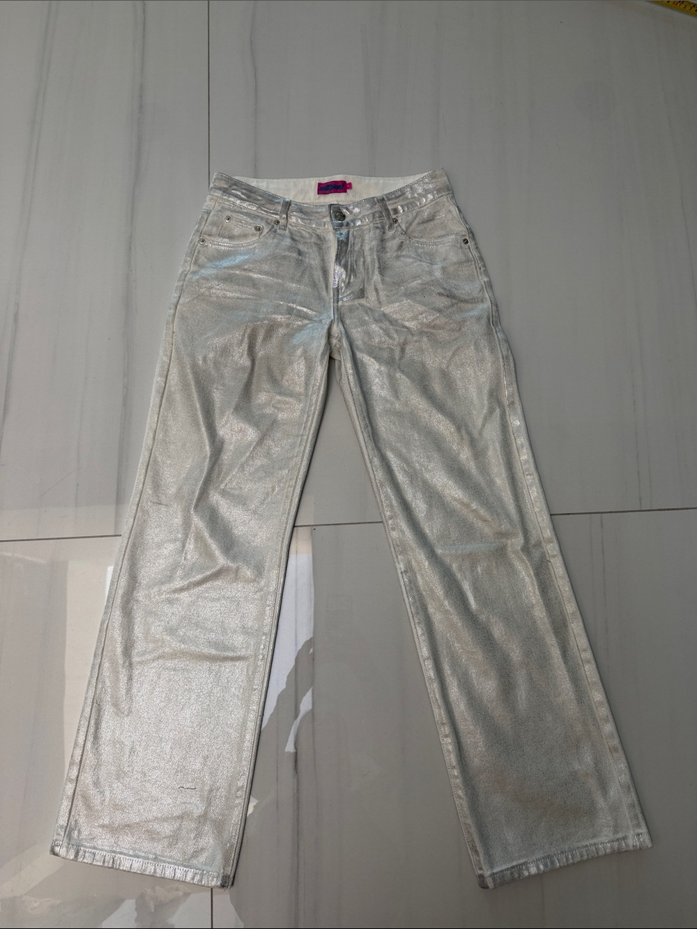 Edikted Metallic white Silver Flare Jeans